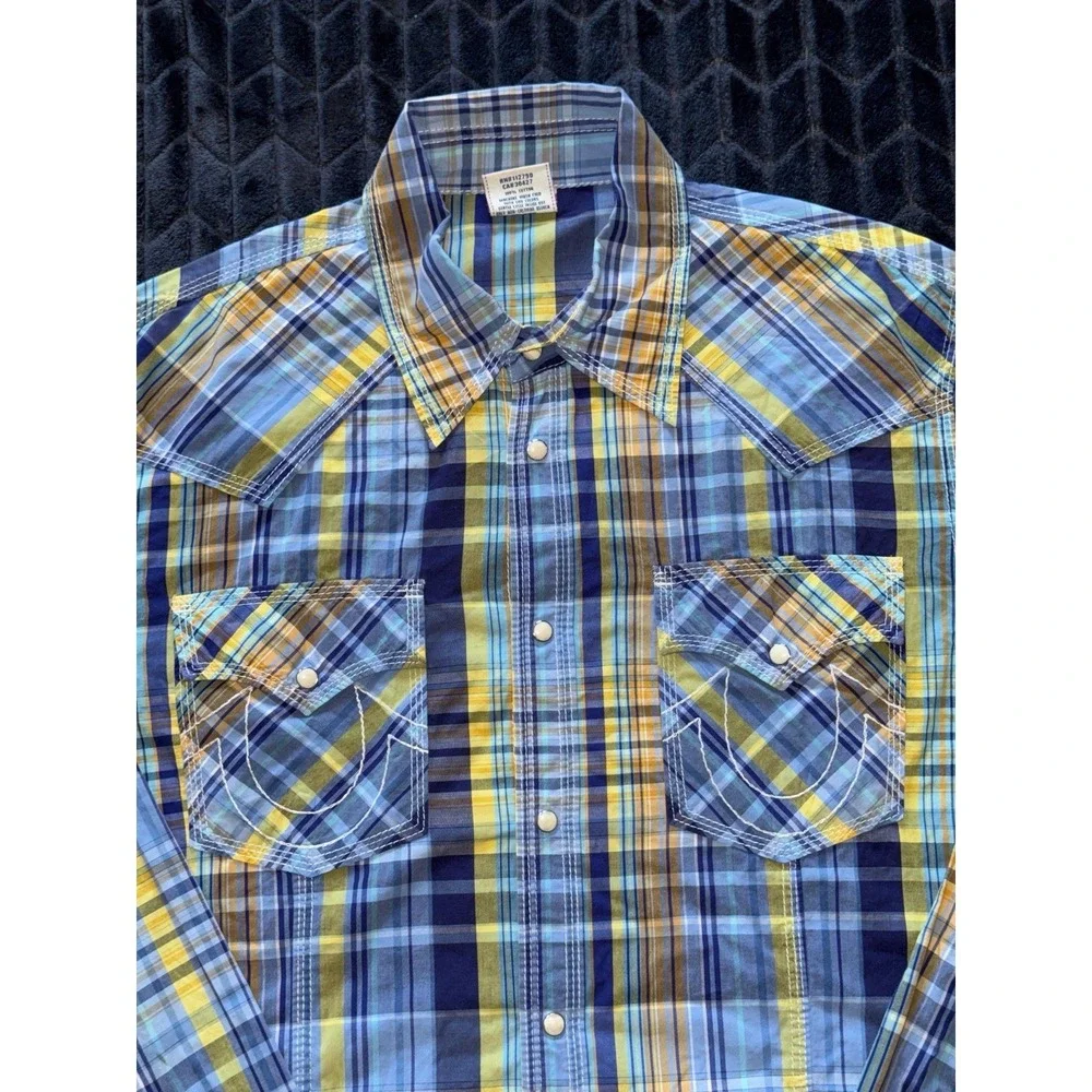 True Religion Mens Long Sleeve Paid Western Cotton Pearl Snap Size 3XL‎